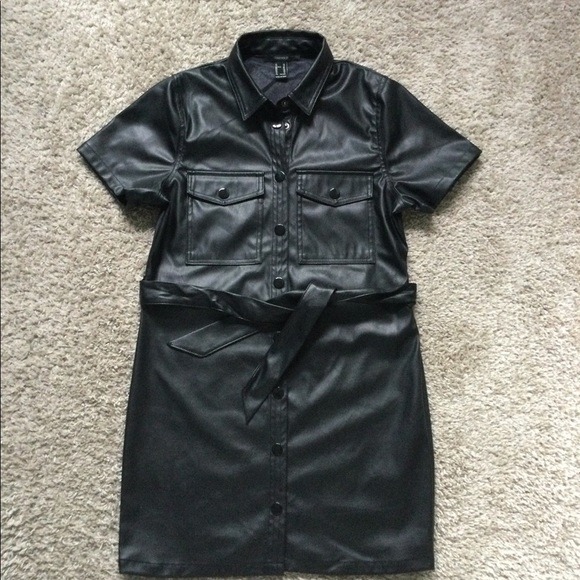 Faux Leather Button Down Dress - Picture 4 of 16